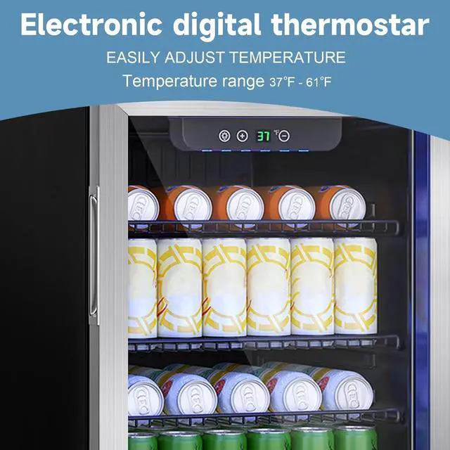 Alt view image 4 of 7 - Stopasd Compact Beverage Refrigerator, 3.2 Cu.Ft/126 Can Drink Fridge with Adjustable Shelves & Glass Door for Soda Wine Beer, Quiet Undercounter Small Fridge for Home/Office/Bar/Garage,Sliver