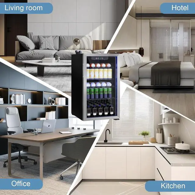 Alt view image 7 of 7 - Stopasd Compact Beverage Refrigerator, 3.2 Cu.Ft/126 Can Drink Fridge with Adjustable Shelves & Glass Door for Soda Wine Beer, Quiet Undercounter Small Fridge for Home/Office/Bar/Garage,Sliver