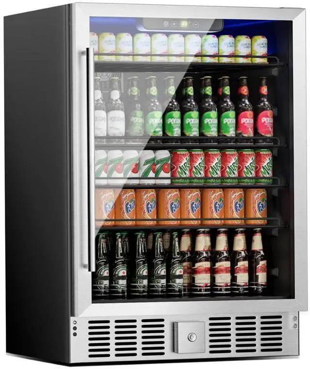 Main image of Compact Beverage Refrigerator, 5.3Cu.Ft/166 Can Mini Fridge with Glass Door and Digital Display, Small Drink Fridge with Adjustable Shelves for Soda, Silent Undercounter Mini Fridge for Home