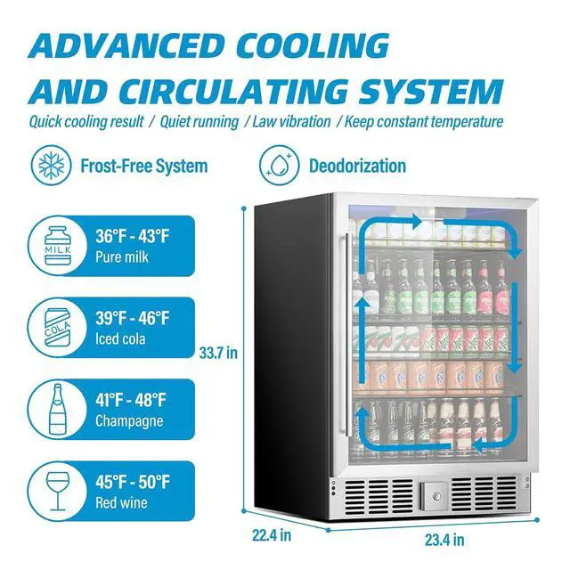 Alt view image 4 of 7 - Compact Beverage Refrigerator, 5.3Cu.Ft/166 Can Mini Fridge with Glass Door and Digital Display, Small Drink Fridge with Adjustable Shelves for Soda, Silent Undercounter Mini Fridge for Home