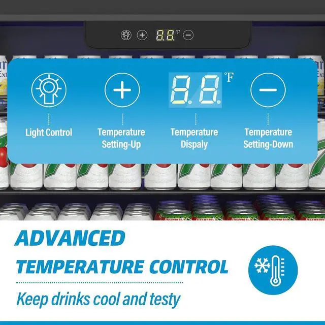 Alt view image 6 of 7 - Compact Beverage Refrigerator, 5.3Cu.Ft/166 Can Mini Fridge with Glass Door and Digital Display, Small Drink Fridge with Adjustable Shelves for Soda, Silent Undercounter Mini Fridge for Home