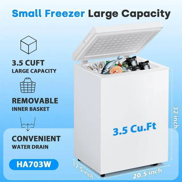 Alt view image 2 of 7 - 3.5 Cu.Ft Chest Freezer, Deep Freezer Holds Up to 78L, Small Freezer with Adjustable 7 Thermostat & Removable Basket, Freestanding Mini Freezer with Top Door for Home/Apartment/Garage, White
