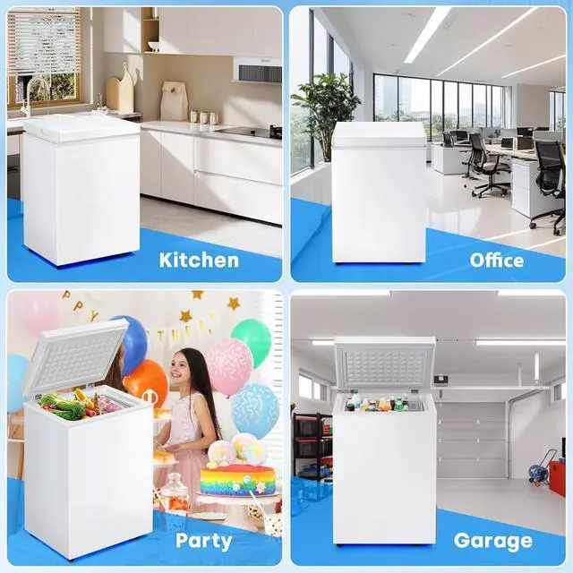 Alt view image 7 of 7 - 3.5 Cu.Ft Chest Freezer, Deep Freezer Holds Up to 78L, Small Freezer with Adjustable 7 Thermostat & Removable Basket, Freestanding Mini Freezer with Top Door for Home/Apartment/Garage, White