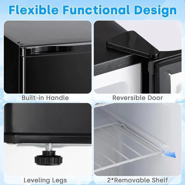 Alt view image 4 of 7 - 2.1 Cu.Ft Upright Freezer, Small Mini Freezer Hold Up to 75L with Adjustable 7 Thermostat & Removable Shelves, Compact Freezer with Reversible Door, Energy Saving for Home/Apartment/Garage