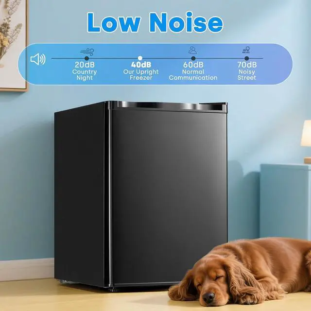 Alt view image 6 of 7 - 2.1 Cu.Ft Upright Freezer, Small Mini Freezer Hold Up to 75L with Adjustable 7 Thermostat & Removable Shelves, Compact Freezer with Reversible Door, Energy Saving for Home/Apartment/Garage