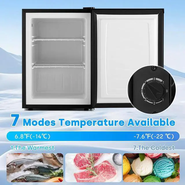 Alt view image 5 of 7 - 2.1 Cu.Ft Upright Freezer, Small Mini Freezer Hold Up to 75L with Adjustable 7 Thermostat & Removable Shelves, Compact Freezer with Reversible Door, Energy Saving for Home/Apartment/Garage