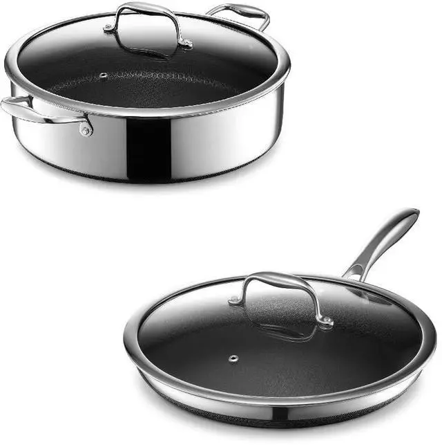 Main image of Hybrid Nonstick 4-Piece Cookware Set, 7Qt Chicken Fryer with Lid and 12" Pan with Lid, Stay-Cool Handles, Dishwasher and Oven-Safe, Induction Ready, Compatible with All Cooktops