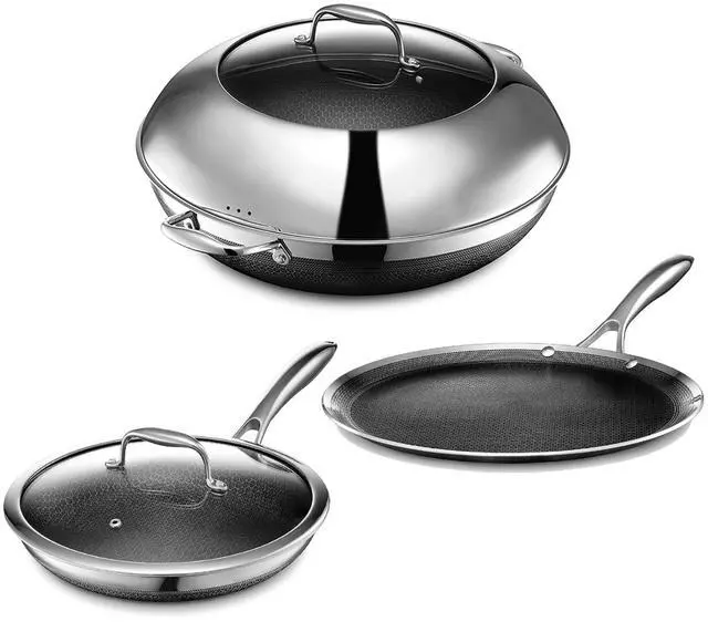 Main image of Hybrid Nonstick 5-Piece Cookware Set, 14" Wok with Lid, 10" Pan with Lid, and 12" Griddle, Stay-Cool Handles, Dishwasher and Oven-Safe, Induction Ready, Compatible with All Cooktops