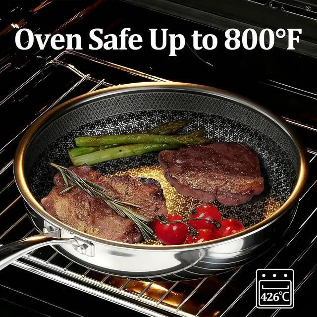 Alt view image 5 of 7 - Hybrid Nonstick Frying Pan, 12-Inch Stainless Steel Frying Pans, 5-Ply Induction Cookware Stainless Steel Skillet, Dishwasher Safe, Oven Safe Up to 800°F, Compatible with All Cooktops
