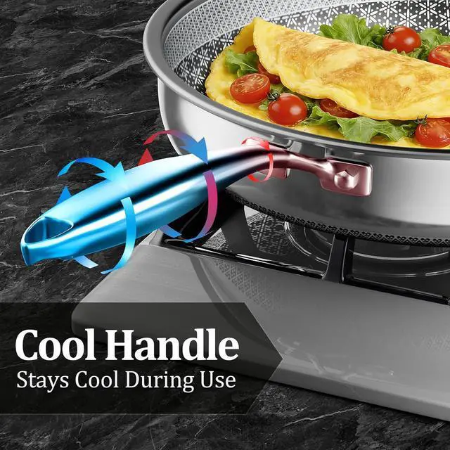 Alt view image 6 of 7 - Hybrid Nonstick Frying Pan, 12-Inch Stainless Steel Frying Pans, 5-Ply Induction Cookware Stainless Steel Skillet, Dishwasher Safe, Oven Safe Up to 800°F, Compatible with All Cooktops