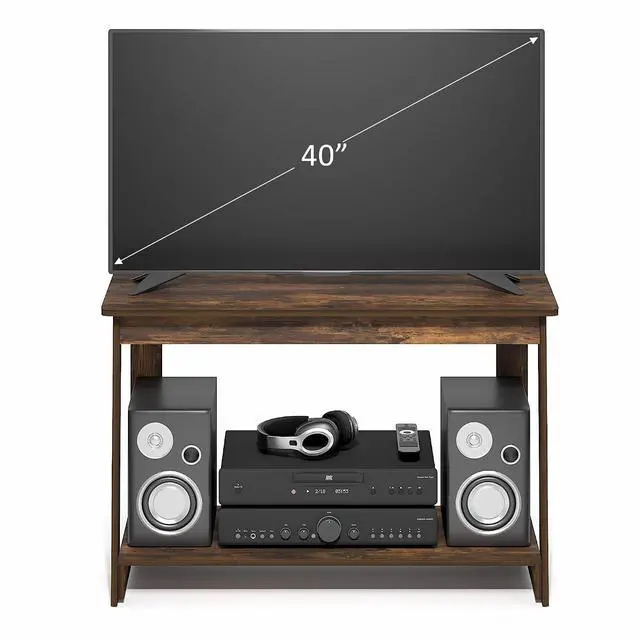 Alt view image 5 of 7 - Beginning TV Stand, 2-Tier Rectangular Entertainment Center with Open Shelf, TV Console for TV up to 36 Inch, Open Back, for Living Room, Bedroom, Amber Pine