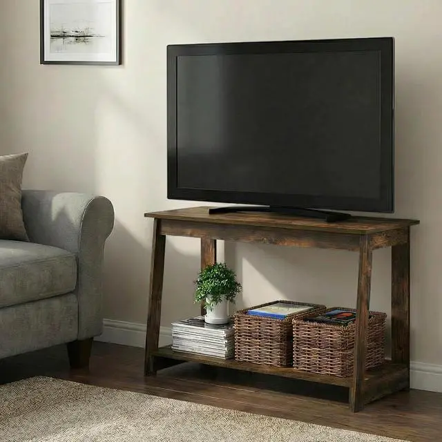 Alt view image 2 of 7 - Beginning TV Stand, 2-Tier Rectangular Entertainment Center with Open Shelf, TV Console for TV up to 36 Inch, Open Back, for Living Room, Bedroom, Amber Pine