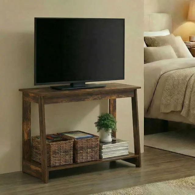 Alt view image 3 of 7 - Beginning TV Stand, 2-Tier Rectangular Entertainment Center with Open Shelf, TV Console for TV up to 36 Inch, Open Back, for Living Room, Bedroom, Amber Pine