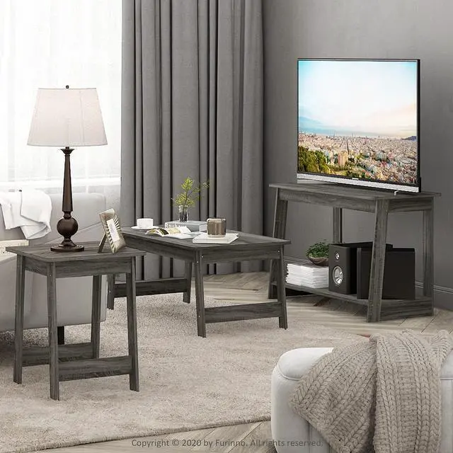 Alt view image 2 of 6 - BEGINNING TV Stand, 2-Tier Rectangular Entertainment Center with Open Shelf, TV Console for TV up to 36 Inch, Open Back, for Living Room, Bedroom, French Oak