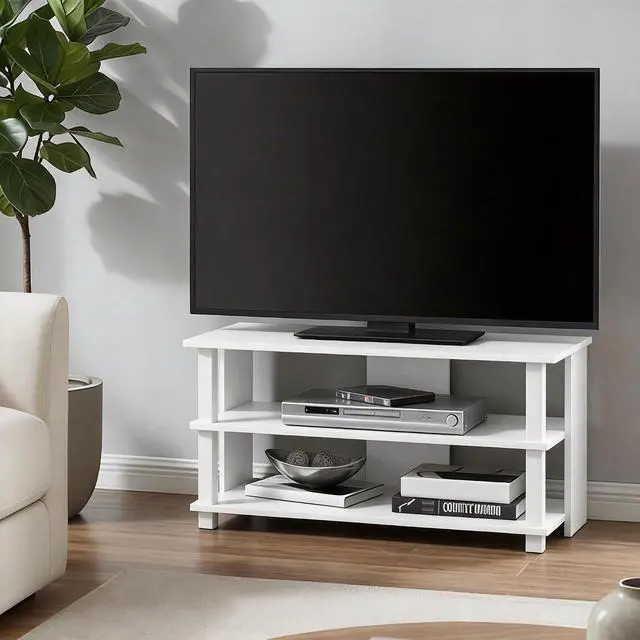 Alt view image 2 of 7 - Sully TV Stand, 3-Tier Rectangular Entertainment Center with Open Shelf, TV Console for TV up to 40 Inch, Open Frame for Cable Management, for Living Room, Bedroom, White