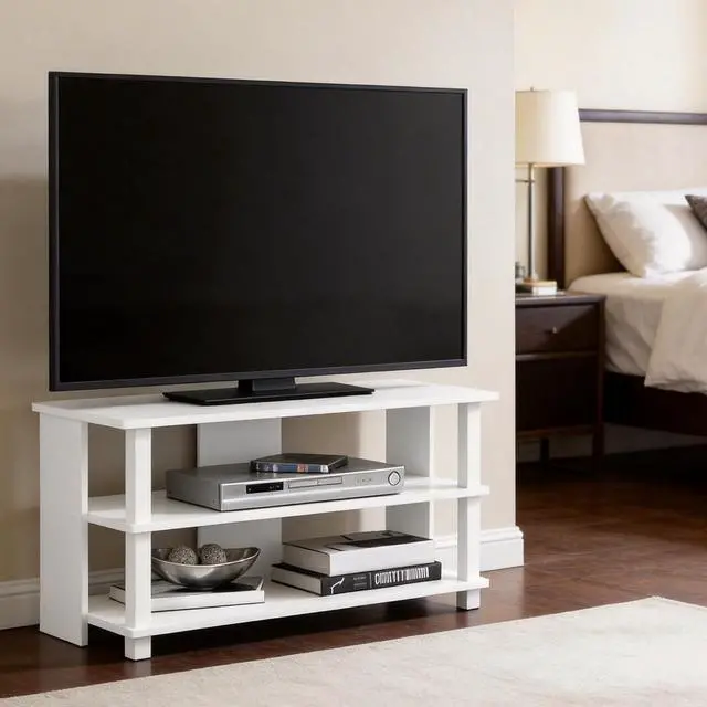 Alt view image 3 of 7 - Sully TV Stand, 3-Tier Rectangular Entertainment Center with Open Shelf, TV Console for TV up to 40 Inch, Open Frame for Cable Management, for Living Room, Bedroom, White