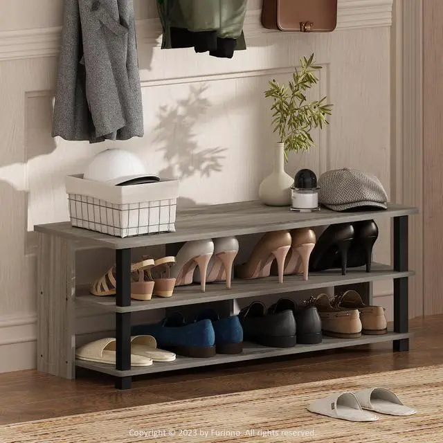 Alt view image 2 of 6 - Sully 3-Tier Stand for TV Up to 48 Inch, French Oak Grey/Black