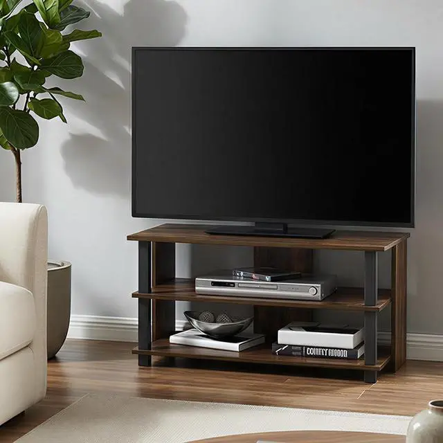 Alt view image 2 of 7 - Sully TV Stand, 3-Tier Rectangular Entertainment Center with Open Shelf, TV Console for TV up to 40 Inch, Open Frame for Cable Management, for Living Room, Bedroom, Amber Pine