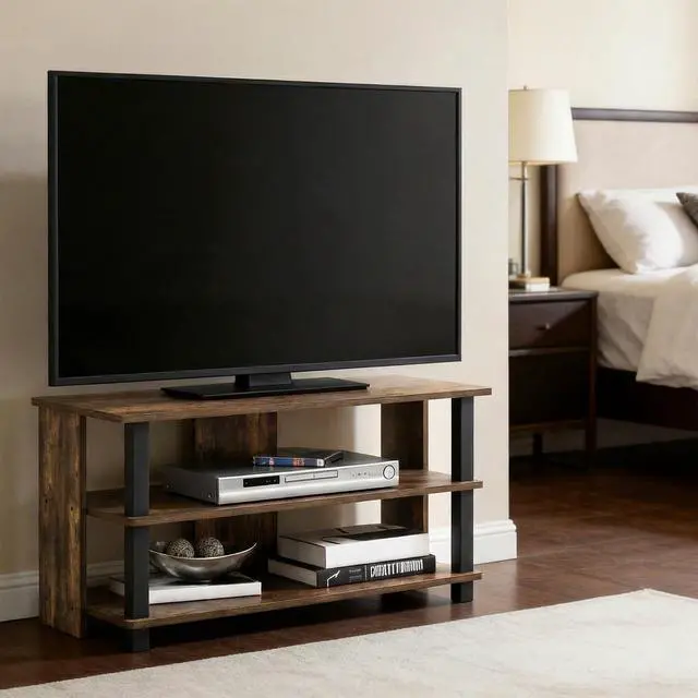Alt view image 3 of 7 - Sully TV Stand, 3-Tier Rectangular Entertainment Center with Open Shelf, TV Console for TV up to 40 Inch, Open Frame for Cable Management, for Living Room, Bedroom, Amber Pine