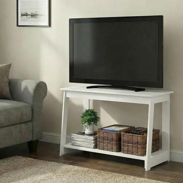 Alt view image 2 of 7 - Beginning TV Stand, 2-Tier Rectangular Entertainment Center with Open Shelf, TV Console for TV up to 36 Inch, Open Back, for Living Room, Bedroom, White