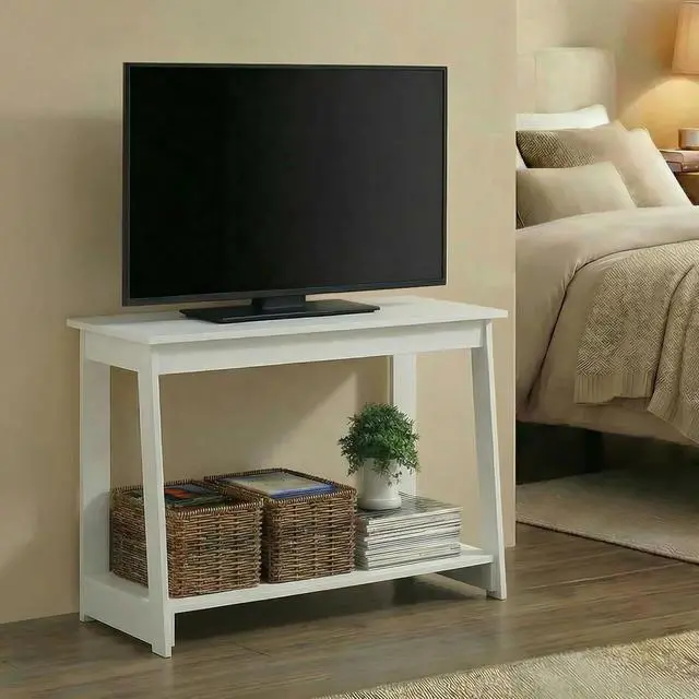 Alt view image 3 of 7 - Beginning TV Stand, 2-Tier Rectangular Entertainment Center with Open Shelf, TV Console for TV up to 36 Inch, Open Back, for Living Room, Bedroom, White