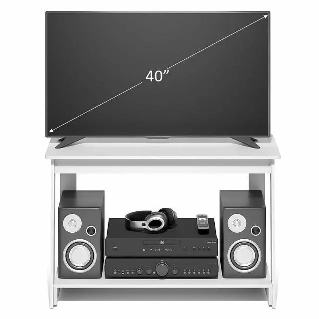 Alt view image 5 of 7 - Beginning TV Stand, 2-Tier Rectangular Entertainment Center with Open Shelf, TV Console for TV up to 36 Inch, Open Back, for Living Room, Bedroom, White