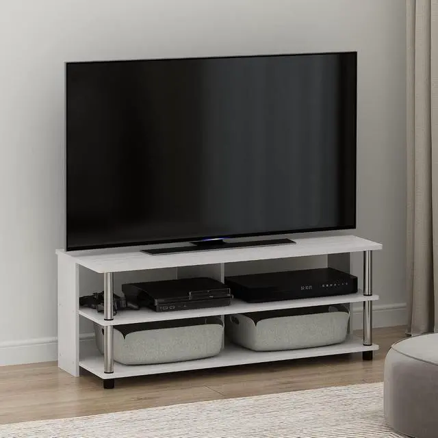 Alt view image 2 of 6 - Sully 3-Tier Stand for TV up to 48 Inch, White Oak/Chrome