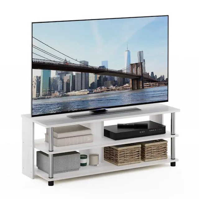 Main image of Sully 3-Tier Stand for TV up to 48 Inch, White Oak/Chrome