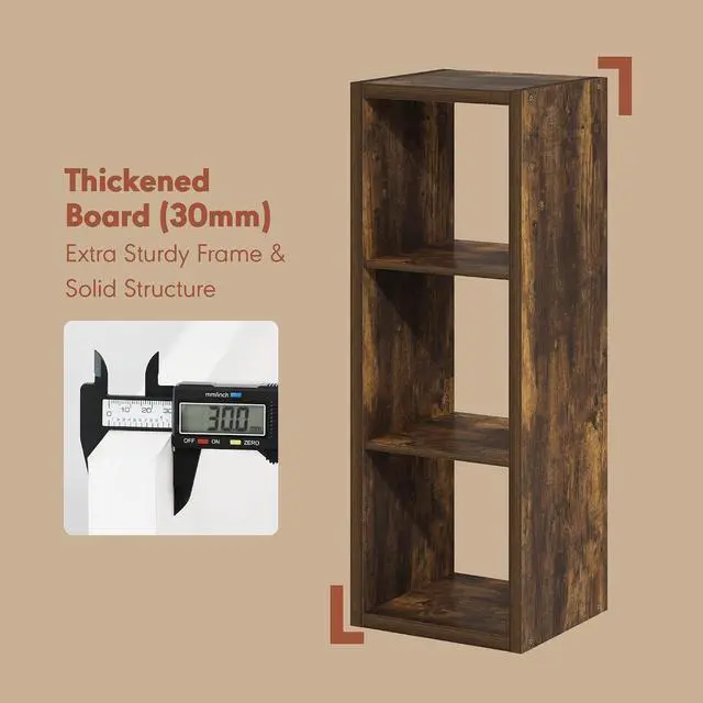 Alt view image 6 of 7 - Cubicle Record Player Stand with Vinyl Storage, 3-Cube 1.2 Extra Thick Vinyl Record Storage, Open Back Media Shelf for CD DVD Blueray Game Disc, for Living Room, Home Office, Amber Pine