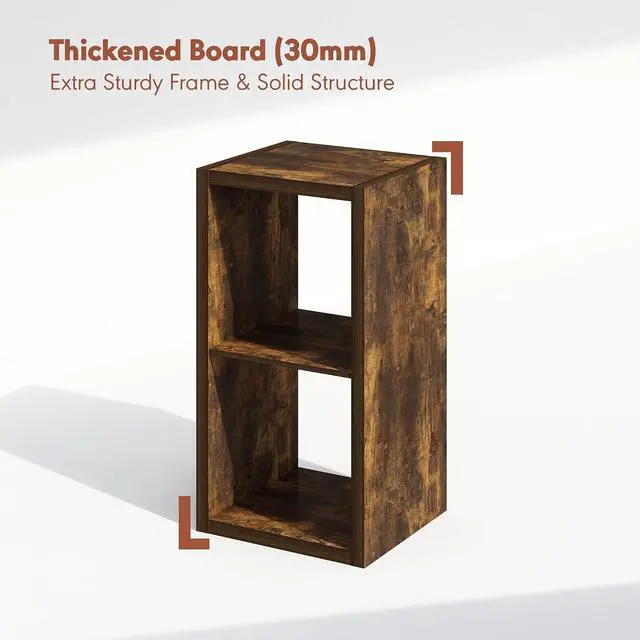 Alt view image 2 of 7 - Cubicle Record Player Stand with Vinyl Storage, 2-Cube 1.2 Extra Thick Vinyl Record Storage, Open Back Media Shelf for CD DVD Blueray Game Disc, for Living Room, Home Office, Amber Pine