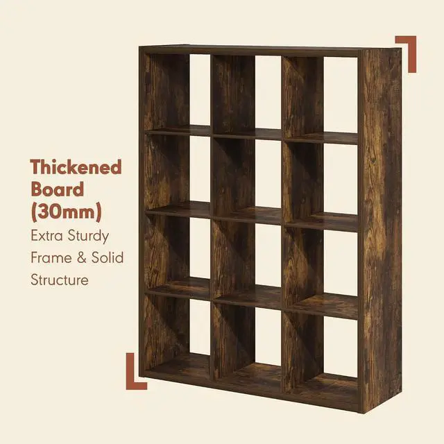 Alt view image 6 of 7 - Cubicle Record Player Stand with Vinyl Storage, 12-Cube 1.2 Extra Thick Vinyl Record Storage, Open Back Media Shelf for CD DVD Blueray Game Disc, for Living Room, Home Office, Amber Pine