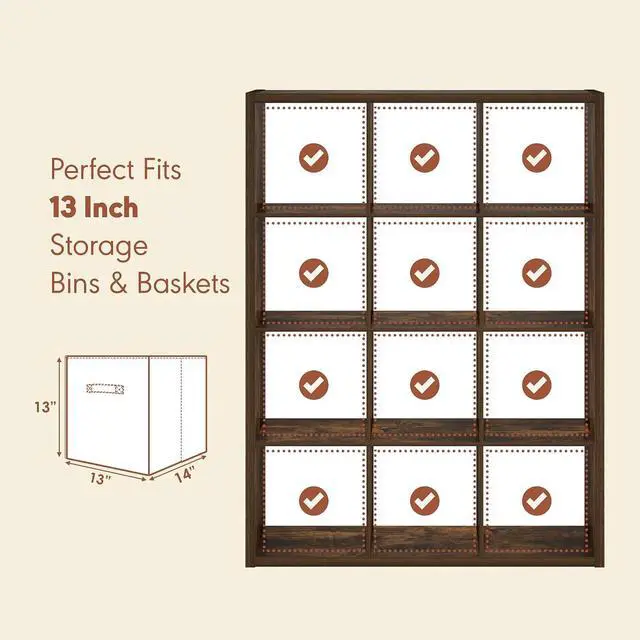 Alt view image 7 of 7 - Cubicle Record Player Stand with Vinyl Storage, 12-Cube 1.2 Extra Thick Vinyl Record Storage, Open Back Media Shelf for CD DVD Blueray Game Disc, for Living Room, Home Office, Amber Pine