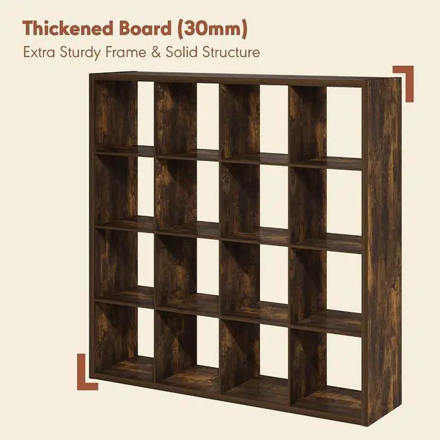 Alt view image 2 of 7 - Cubicle Record Player Stand with Vinyl Storage, 16-Cube 1.2 Extra Thick Vinyl Record Storage, Open Back Media Shelf for CD DVD Blueray Game Disc, for Living Room, Home Office, Amber Pine