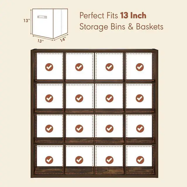Alt view image 6 of 7 - Cubicle Record Player Stand with Vinyl Storage, 16-Cube 1.2 Extra Thick Vinyl Record Storage, Open Back Media Shelf for CD DVD Blueray Game Disc, for Living Room, Home Office, Amber Pine