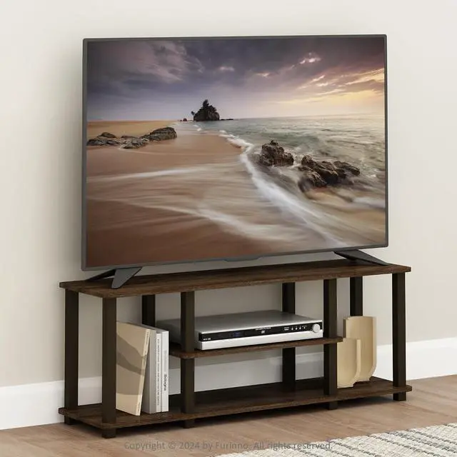 Alt view image 2 of 6 - Turn-N-Tube No Tools 3D 3-Tier Entertainment TV Stand up to 50 inch TV, Square Tubes, Walnut/Brown