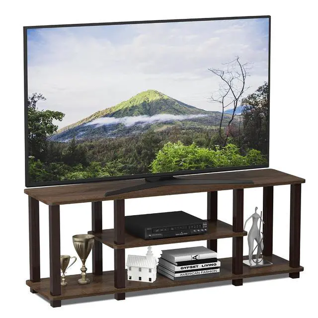 Main image of Turn-N-Tube No Tools 3D 3-Tier Entertainment TV Stand up to 50 inch TV, Square Tubes, Walnut/Brown
