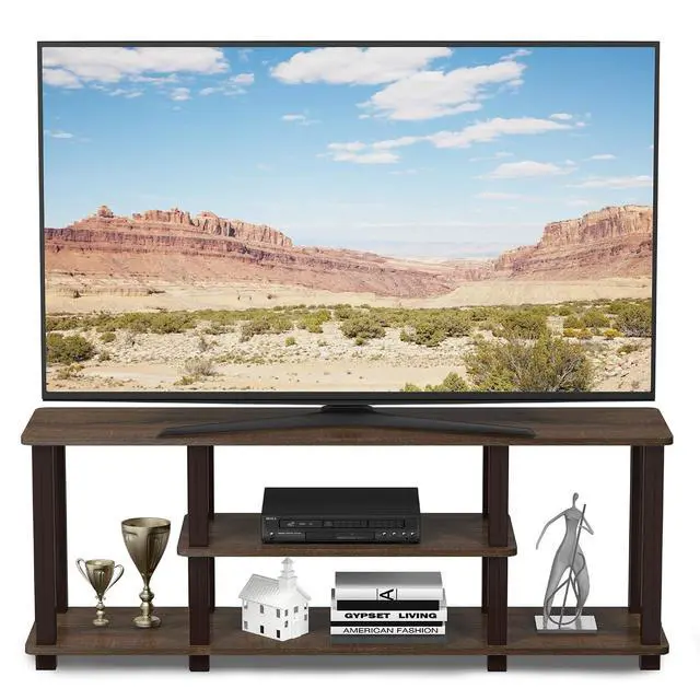 Alt view image 3 of 6 - Turn-N-Tube No Tools 3D 3-Tier Entertainment TV Stand up to 50 inch TV, Square Tubes, Walnut/Brown