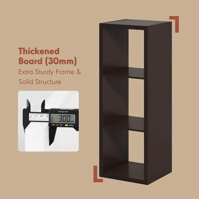 Alt view image 6 of 7 - Cubicle Record Player Stand with Vinyl Storage, 3-Cube 1.2 Extra Thick Vinyl Record Storage, Open Back Media Shelf for CD DVD Blueray Game Disc, for Living Room, Home Office, Black Dark Oak