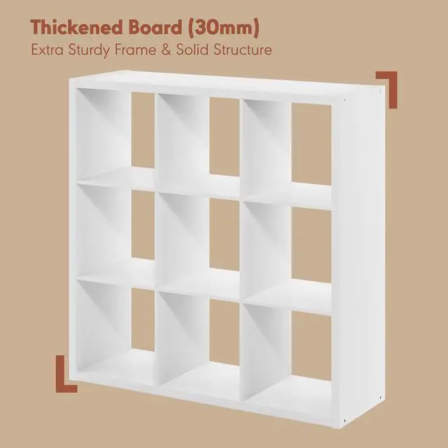 Alt view image 5 of 7 - Cubicle Record Player Stand with Vinyl Storage, 9-Cube 1.2 Extra Thick Vinyl Record Storage, Open Back Media Shelf for CD DVD Blueray Game Disc, for Living Room, Home Office, White