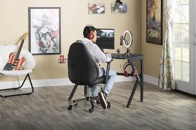 Alt view image 2 of 7 - Saga PC Gaming Desk with Built-in Power, Charging Station and Gear Storage
