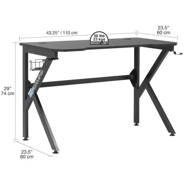 Alt view image 3 of 7 - Saga PC Gaming Desk with Built-in Power, Charging Station and Gear Storage