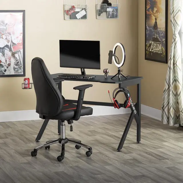 Alt view image 5 of 7 - Saga PC Gaming Desk with Built-in Power, Charging Station and Gear Storage