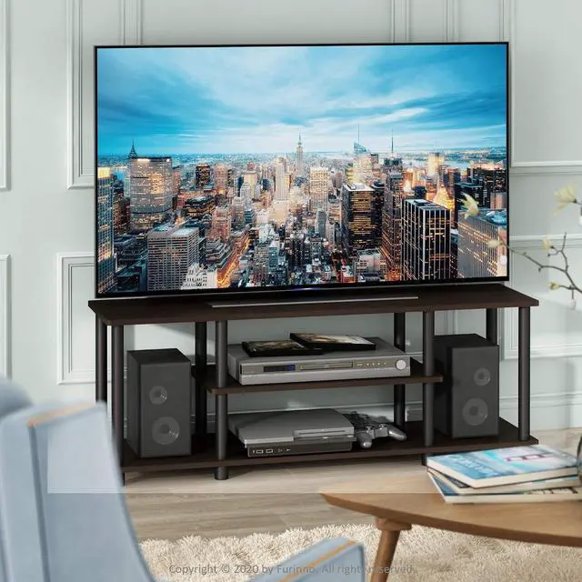 Alt view image 2 of 7 - Turn-N-Tube No Tools 3D 3-Tier Entertainment TV Stand up to 50 inch TV, Round Tubes, Dark Brown / Black