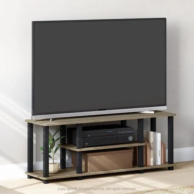 Alt view image 2 of 6 - Turn-N-Tube No Tools 3D 3-Tier Entertainment TV Stand up to 50 inch TV, Square Tubes, French Oak Grey/Black