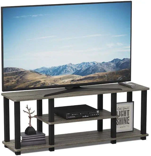 Main image of Turn-N-Tube No Tools 3D 3-Tier Entertainment TV Stand up to 50 inch TV, Square Tubes, French Oak Grey/Black