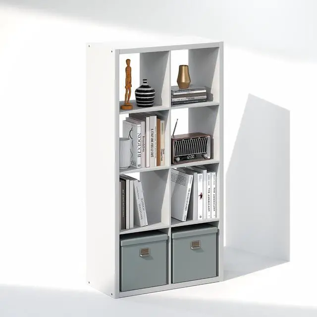 Alt view image 4 of 7 - Cubicle Record Player Stand with Vinyl Storage, 8-Cube 1.2 Extra Thick Vinyl Record Storage, Open Back Media Shelf for CD DVD Blueray Game Disc, for Living Room, Home Office, White