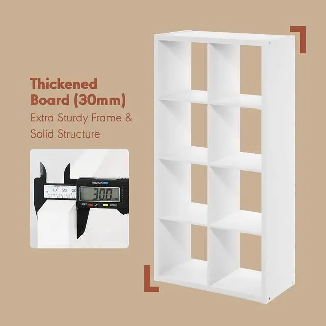 Alt view image 5 of 7 - Cubicle Record Player Stand with Vinyl Storage, 8-Cube 1.2 Extra Thick Vinyl Record Storage, Open Back Media Shelf for CD DVD Blueray Game Disc, for Living Room, Home Office, White