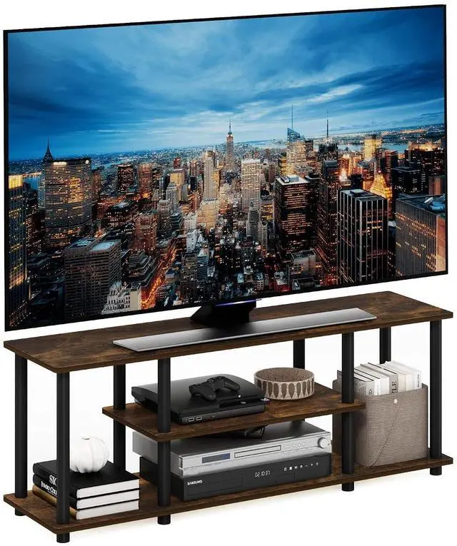 Main image of Turn-N-Tube No Tools 3D 3-Tier Entertainment Stand up to 50 inch TV, Amber Pine/Black
