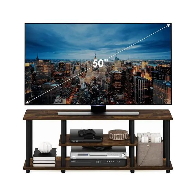Alt view image 3 of 6 - Turn-N-Tube No Tools 3D 3-Tier Entertainment Stand up to 50 inch TV, Amber Pine/Black
