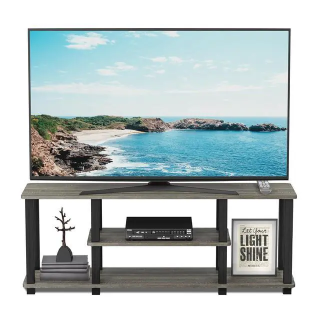 Alt view image 3 of 6 - Turn-N-Tube No Tools 3D 3-Tier Entertainment TV Stand up to 50 inch TV, Square Tubes, French Oak Grey/Black